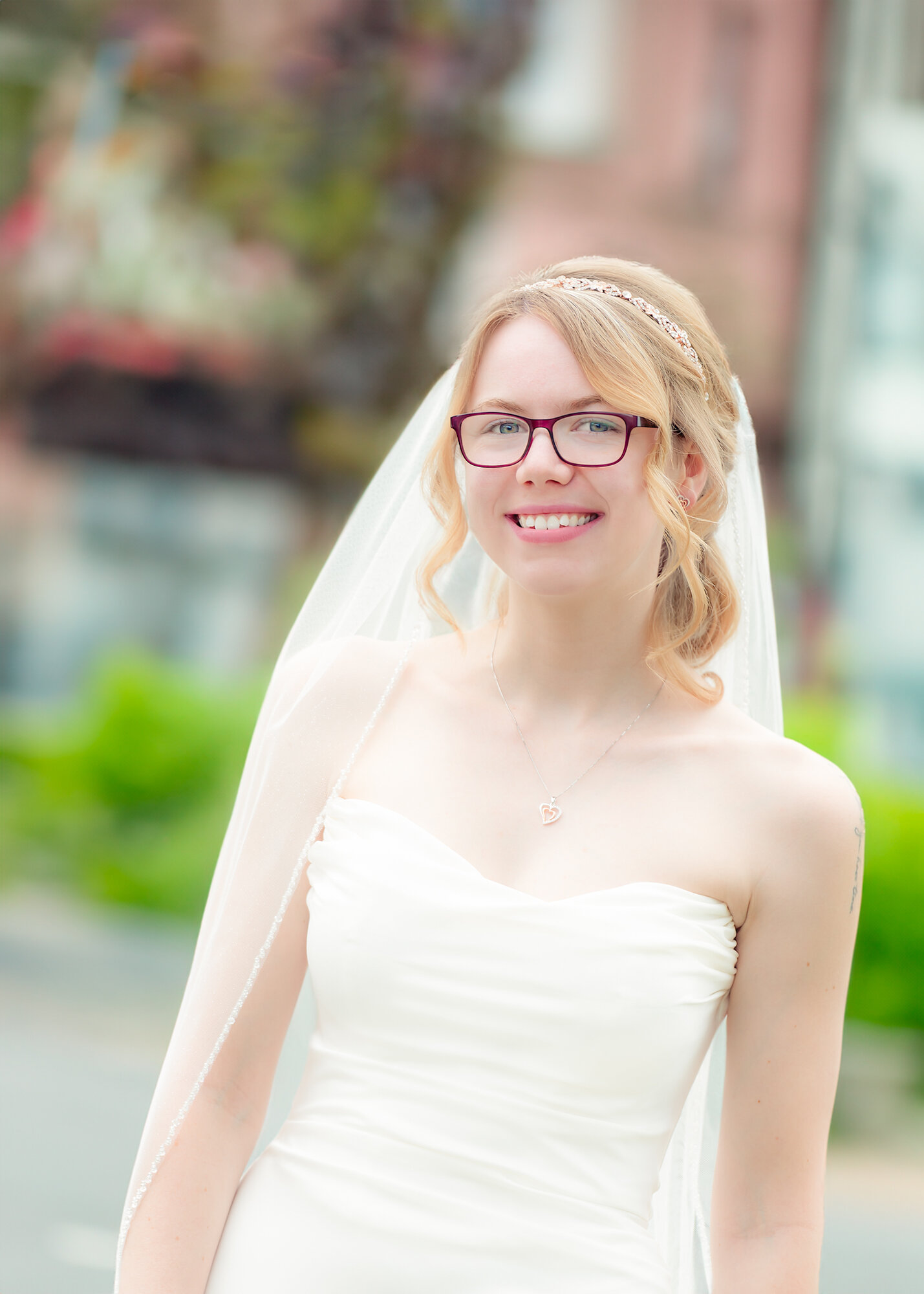 Bride in a soft outdoor portrait in Kitchener, Ontario — fine art wedding photography by NN Popa