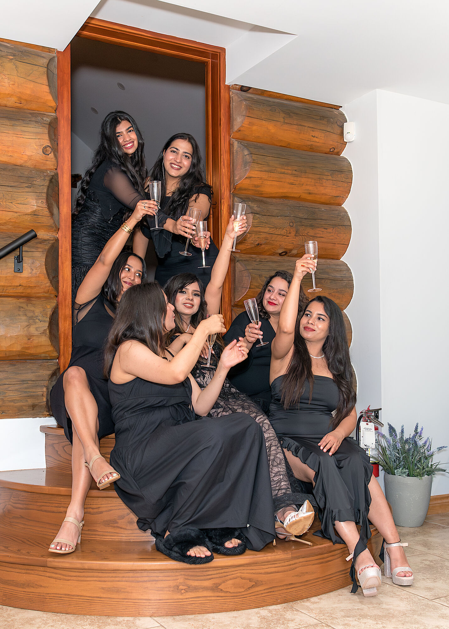 Champagne celebration on the stairs captured in Waterloo by NN Popa Photography